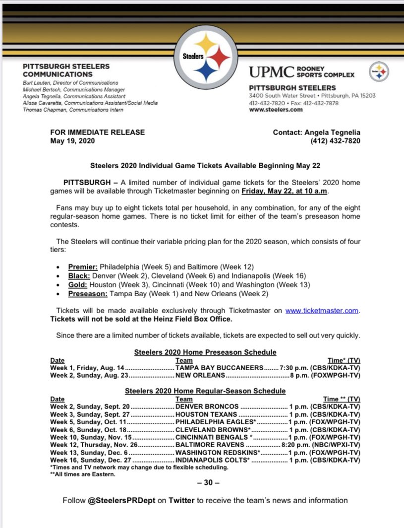 pittsburgh steelers single game tickets