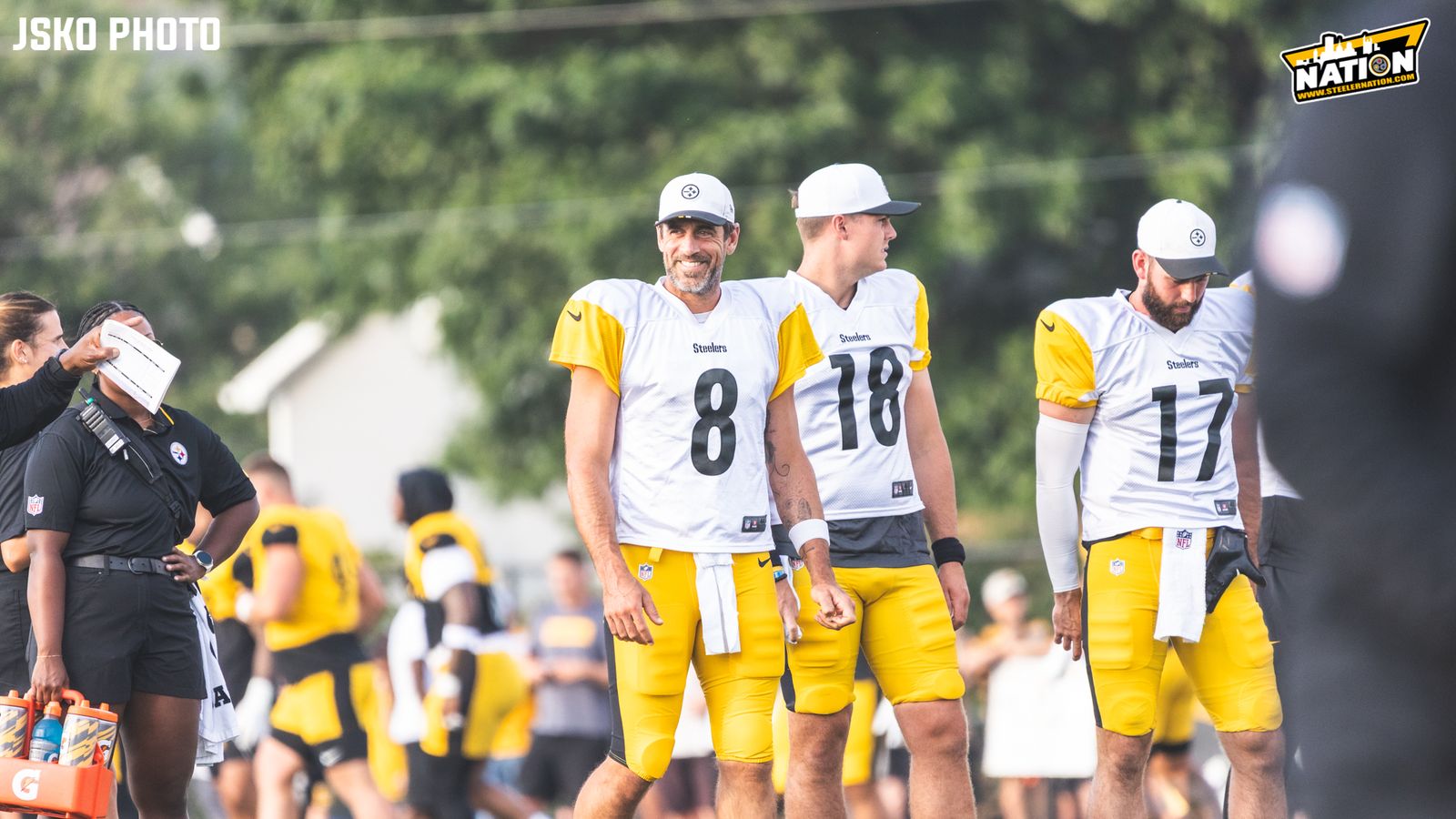 Steelers' Nick Herbig Let Aaron Rodgers Hear It After His Big Mistake At Practice (Steelers News). Photo by Jordan Schofield / SteelerNation (X: @JSKO_PHOTO)