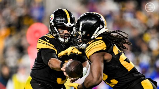 Steelers' Russell Wilson hands the ball off to Najee Harris against the New York Giants Steelers' Russell Wilson hands the ball off to Najee Harris against the New York Giants