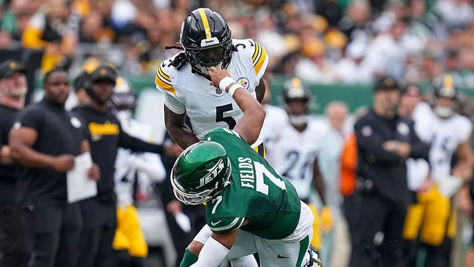Steelers' Jalen Ramsey Reveals The Truth Behind His Hit On Jets' Justin Fields (Steelers News). Photo by Getty Images