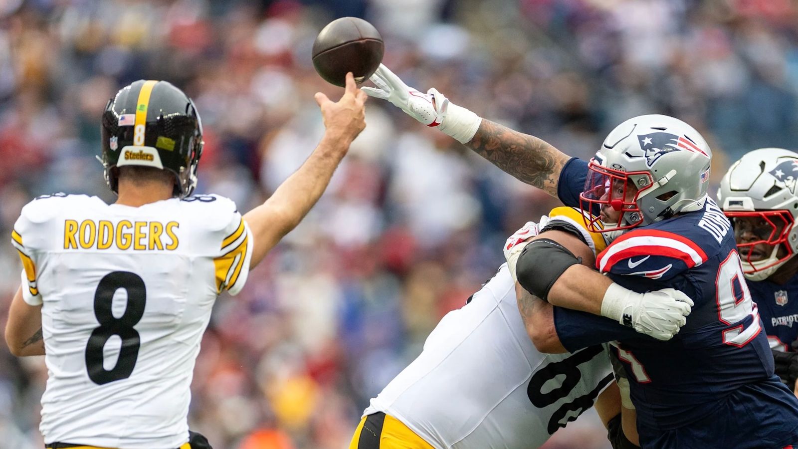 Steelers' Aaron Rodgers Takes Vicious Shot From Patriots Defender After Poor Performance (Steelers News). Photo by Eric J. Adler / New England Patriots