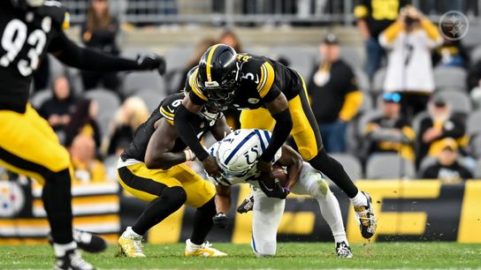 Steelers' Jalen Ramsey and Patrick Queen combined for a tackle during Pittsburgh's 27-20 win over the Indianapolis Colts in Week 9 of the 2025 NFL Season.