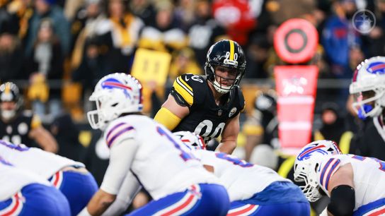Steelers linebacker TJ Watt lines up against the Bills' offense during Pittsburgh's 26-7 loss in Week 13 of the 2025 NFL Regular Season.