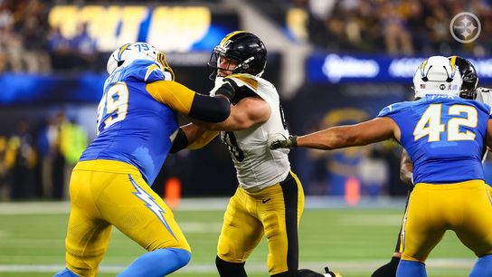 Steelers linebacker TJ Watt fights off blocks during Pittsburgh's 25-10 loss to the Los Angeles Chargers in Week 10 of the 2025 NFL Season.