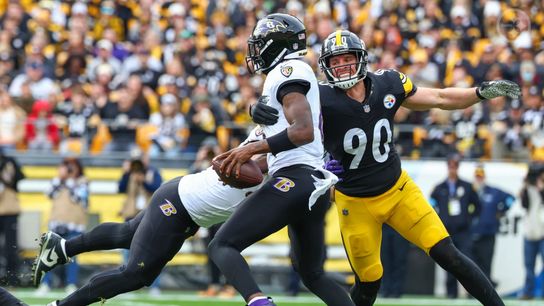 Steelers linebacker TJ Watt attempts to sack Ravens quarterback Lamar Jackson during Pittsburgh's 18-16 win in Week 11 of the 2024 NFL Regular Season.