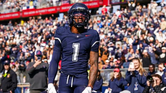 UConn wide receiver, Skyler Bell, leads the FBS in receptions, receiving yards, and receiving touchdowns. UConn wide receiver, Skyler Bell, leads the FBS in receptions, receiving yards, and receiving touchdowns.