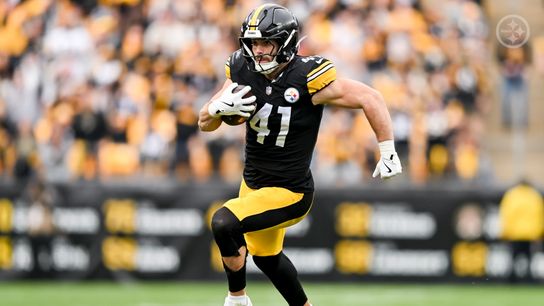 Payton Wilson running with the football after intercepting Daniel Jones during the Steelers' 27-20 win over the Indianapolis Colts in Week 9 of the 2025 NFL Season.