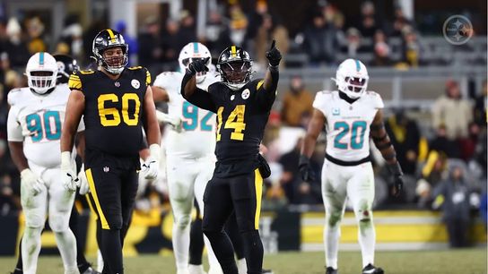 Steelers offensive tackle Dylan Cook (60) and Steelers running back Kenneth Gainwell (14) during a regular season matchup between the Pittsburgh Steelers and Miami Dolphins.