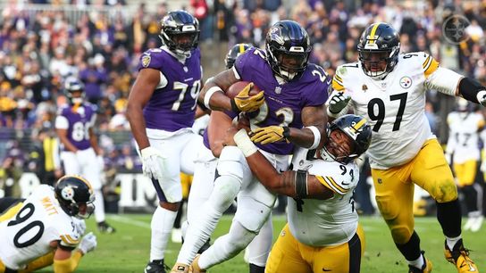 Steelers defensive end Yahya Black (94) and Steelers defensive tackle Cameron Heyward (97) during a regular season matchup between the Pittsburgh Steelers and Baltimore Ravens.