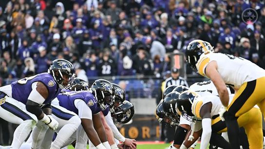 The Pittsburgh Steelers defensive line during a regular season matchup between the Pittsburgh Steelers and Baltimore Ravens.