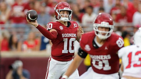 Quarterback John Mateer throws a pass in his Oklahoma debut. Oklahoma John Mateer