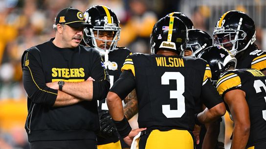 Steelers offensive coordinator Arthur Smith in the huddle with the offense before a game in 2024. Steelers offensive coordinator Arthur Smith in the huddle with the offense before a game in 2024.