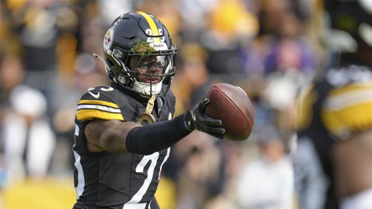 Steelers safety DeShon Elliott holds the ball up after a play against his former team the Baltimore Ravens at home in Acrisure Stadium during the 2024 season Steelers safety DeShon Elliott holds the ball up after a play against his former team the Baltimore Ravens at home in Acrisure Stadium during the 2024 season