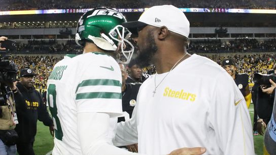 Former Jets quarterback Aaron Rodgers and Steelers head coach Mike Tomlin share words after their matchup on October 20, 2024. Former Jets quarterback Aaron Rodgers and Steelers head coach Mike Tomlin share words after their matchup on October 20, 2024.
