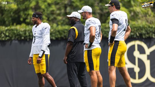 Steelers quarterbacks Chris Oladokun, Mason Rudolph, and Mitch Trubisky