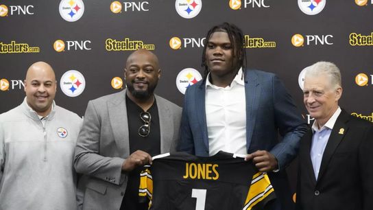 Steelers Omar Khan, Mike Tomlin, Broderick Jones, Art Rooney II