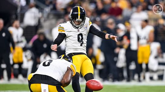 Steelers' Chris Boswell kicks a field goal in a game against the Las Vegas Raiders