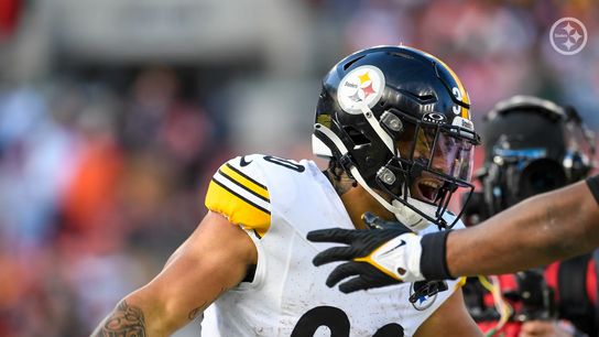 Steelers' Jaylen Warren celebrates after a big play in the Week 11 loss to the Cleveland Browns Steelers' Jaylen Warren