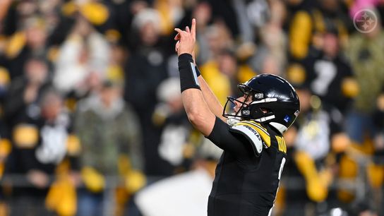 Steelers' Mason Rudolph following a touchdown pass against the Bengals in 2023 Steelers' Mason Rudolph
