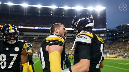 Steelers' TJ Watt and Mason Rudolph during a 2023 game against the Bengals Steelers' TJ Watt and Mason Rudolph