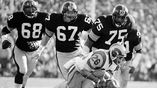 Steelers Joe Greene, Gary Dunn, and LC Greenwood in Super Bowl XIV Steelers Joe Greene, Gary Dunn, and LC Greenwood in Super Bowl XIV