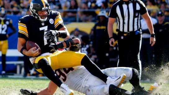 Steelers Ben Roethlisberger gets sacked during game against the Bengals. Steelers Ben Roethlisberger gets sacked during game against the Bengals.