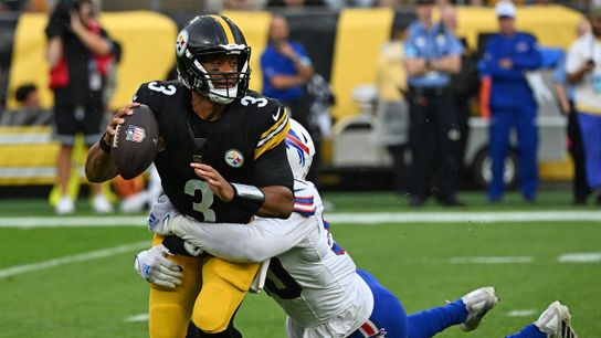 Steelers' quarterback Russell Wilson getting sacked in the team's second pre season game against the Buffalo Bills. Steelers' quarterback Russell Wilson