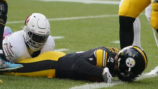 Pittsburgh Steelers quarterback Kenny Pickett, right, is stopped just short of the endzone by Arizona Cardinals defensive end Jonathan Ledbetter, left, during the first half of an NFL football game, ,Sunday, Dec. 3, 2023, in Pittsburgh. Pittsburgh Steelers quarterback Kenny Pickett, right, is stopped just short of the endzone by Arizona Cardinals defensive end Jonathan Ledbetter, left, during the first half of an NFL football game, ,Sunday, Dec. 3, 2023, in Pittsburgh.