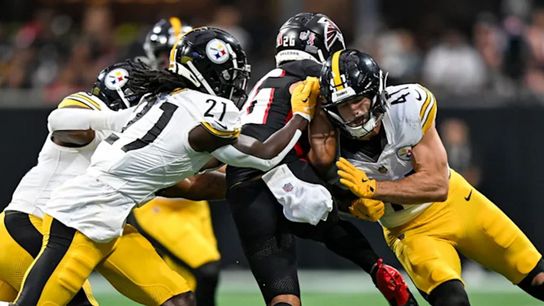 Pittsburgh Steelers' linebacker Payton Wilson making a tackle in his regular season debut against the Atlanta Falcons.