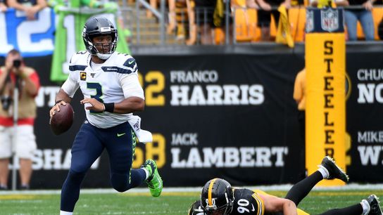 Steelers' TJ Watt falls while chasing Russell Wilson Steelers' TJ Watt falls while chasing Russell Wilson