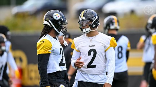 Steelers' Justin Fields and Najee Harris game planning for a big game on the ground in Week 5 of 2024. Steelers' Justin Fields and Najee Harris game planning for a big game on the ground in Week 5 of 2024.
