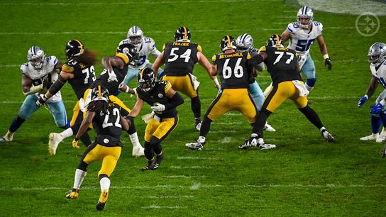 Pittsburgh Steelers' Justin Fields handing it off to Najee Harris during Week 5 loss against the Dallas Cowboys in 2024. Pittsburgh Steelers' Justin Fields handing it off to Najee Harris during Week 5 loss against the Dallas Cowboys in 2024.