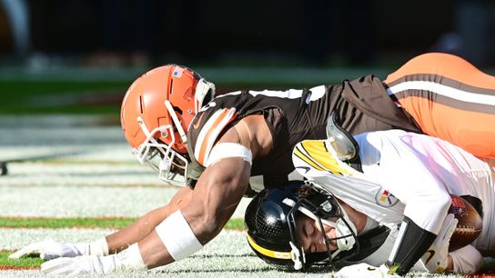 Steelers quarterback Kenny Pickett gets sacked during game against the Cleveland Browns.