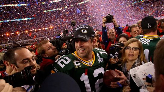 Potential Steelers' quarterback Aaron Rodgers after winning the Super Bowl for the Green Bay Packers