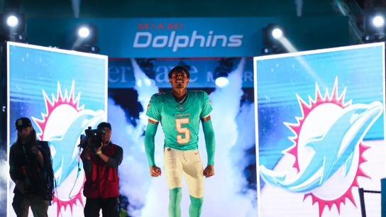 Miami Dolphins' CB Jalen Ramsey celebrating running through the tunnel. Miami Dolphins' CB Jalen Ramsey celebrating running through the tunnel.